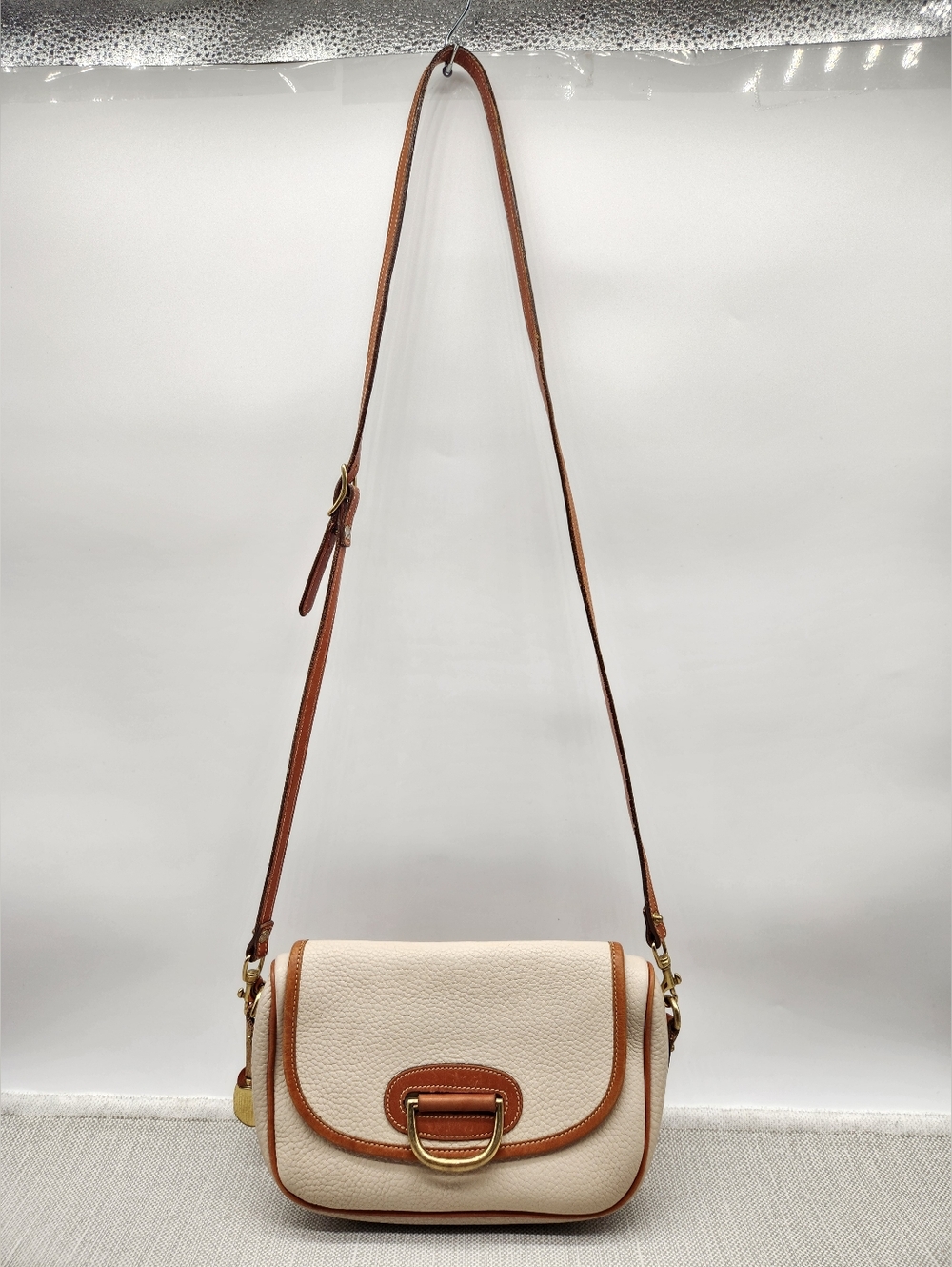 Dooney & Bourke Vintage Essex Crossbody Bag Leather Cream Brown Pebbled Small